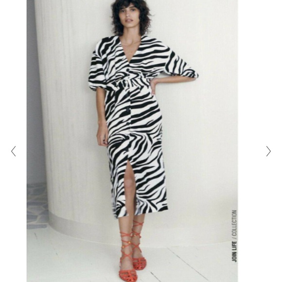 Zara Dresses & Skirts - Zara belted zebra print midi dress Size XS